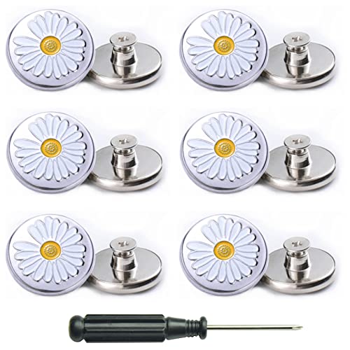 12 Sets Ersatz-Jeansknöpfe ohne Nähen, 20 mm abnehmbarer, verstellbarer Metallknopf, Reparatur-Set mit Schraubendreher, Hosen-Taillenstraffer für Männer, Frauen (Blume) von ZHIYONZEE