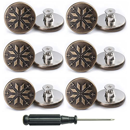 12 Stück Ersatz-Jeansknöpfe ohne Nähen, 20 mm, abnehmbar, verstellbar, Metallknopf, Reparatur-Set mit Schraubendreher, Hosen-Taillenstraffer für Männer, Frauen (Schneeflocke) von ZHIYONZEE