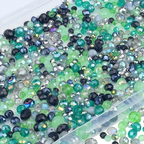 ZHIYUXI 1100 Stück grüne Glasperlen zur Schmuckherstellung, facettierte Kristallperlen für Armbandherstellung, Halsketten, Zubehör von ZHIYUXI