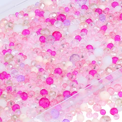 ZHIYUXI 1100 Stück rosa Glasperlen zur Schmuckherstellung, facettierte Kristallperlen für Armbandherstellung, Halsketten, Zubehör ZHIYUXI 1100 Stück rosa Glasperlen zur Schmuckherstellung, facettierte Kristallperlen für Armbandherstellung, Halsketten, Zubehör von ZHIYUXI