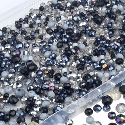 ZHIYUXI 1100 Stück schwarze Glasperlen zur Schmuckherstellung, facettierte Kristallperlen für Armbandherstellung, Halsketten, Zubehör ZHIYUXI 1100 Stück schwarze Glasperlen zur Schmuckherstellung, facettierte Kristallperlen für Armbandherstellung, Halsketten, Zubehör von ZHIYUXI