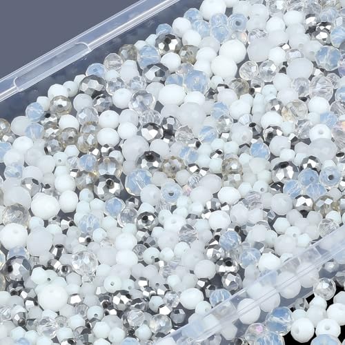 ZHIYUXI 1100 Stück weiße Glasperlen zur Schmuckherstellung, facettierte Kristallperlen für Armbandherstellung, Halsketten, Zubehör ZHIYUXI 1100 Stück weiße Glasperlen zur Schmuckherstellung, facettierte Kristallperlen für Armbandherstellung, Halsketten, Zubehör von ZHIYUXI