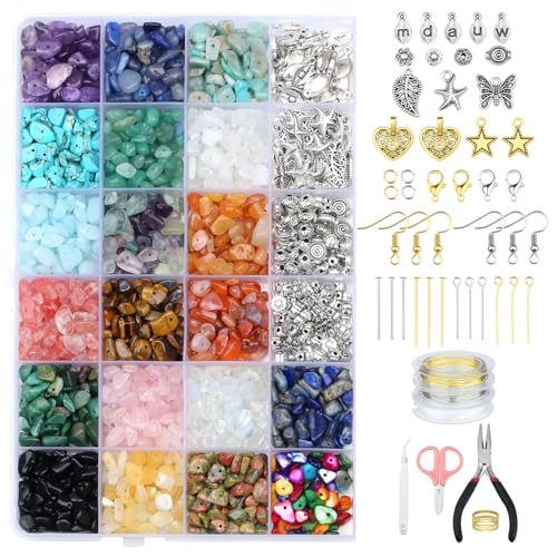 ZHIYUXI 1600 Stück Natursteinperlen zur Schmuckherstellung, unregelmäßige Edelsteinperlen mit Schmuckherstellung, Kristallperlen für Bastelarbeiten, Armbänder, Halsketten, Ohrringe ZHIYUXI 1600 Stück Natursteinperlen zur Schmuckherstellung, unregelmäßige Edelsteinperlen mit Schmuckherstellung, Kristallperlen für Bastelarbeiten, Armbänder, Halsketten, Ohrringe von ZHIYUXI