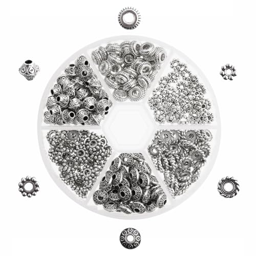 ZHIYUXI 300 Stück Abstandshalter in Antik-Silber zur Schmuckherstellung, Metallrohr-Abstandhalter, Blumen-Perlen, flache Perlen für Armband, Halskette, Ohrring von ZHIYUXI