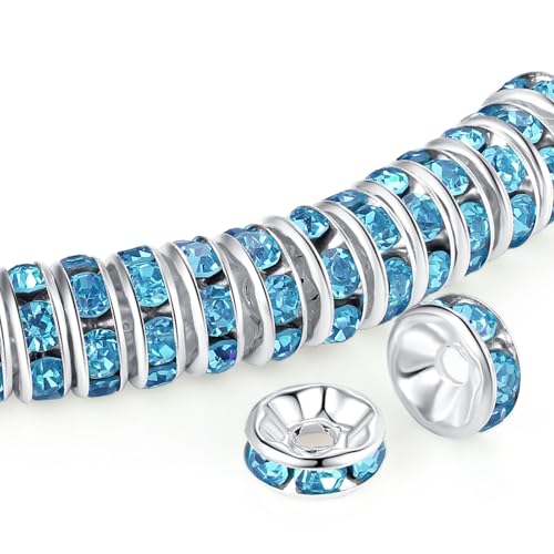 ZHIYUXI Abstandshalter für Armbänder, Halsketten, 10 mm, Hellblau, 200 Stück von ZHIYUXI