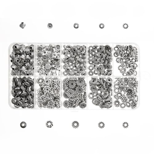 ZHIYUXI Abstandshalter in Antik-Silber für Schmuckherstellung, Metallrohr-Abstandhalter, Blumen-Perlen, flache Perlen für Armband, Halskette, Ohrringe, 500 Stück von ZHIYUXI