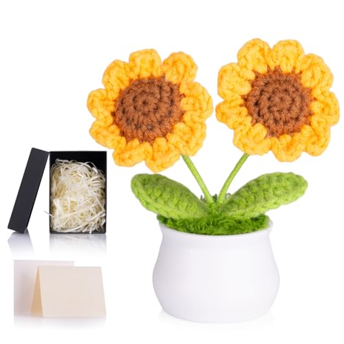 ZHIYUXI Häkelblumen, künstliche doppelt gehäkelte Sonnenblumen, Schreibtischdekoration, Geschenke für Frauen, handgefertigte Sonnenblumen, gestrickte Blume für Auto, Armaturenbrett, Zuhause, Büro ZHIYUXI Häkelblumen, künstliche doppelt gehäkelte Sonnenblumen, Schreibtischdekoration, Geschenke für Frauen, handgefertigte Sonnenblumen, gestrickte Blume für Auto, Armaturenbrett, Zuhause, Büro von ZHIYUXI