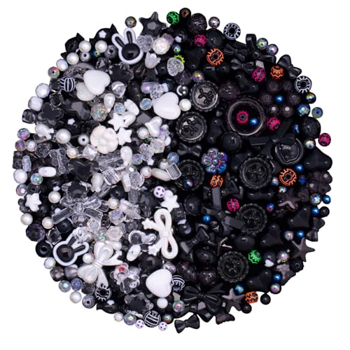 ZHIYUXI Schwarze und weiße Acrylperlen für Armbandherstellung, niedliche Perlen zur Schmuckherstellung, ästhetische Kawaii-Perlen für selbstgemachte Halsketten, Schlüsselanhänger, Handy-Schlüsselband ZHIYUXI Schwarze und weiße Acrylperlen für Armbandherstellung, niedliche Perlen zur Schmuckherstellung, ästhetische Kawaii-Perlen für selbstgemachte Halsketten, Schlüsselanhänger, Handy-Schlüsselband von ZHIYUXI