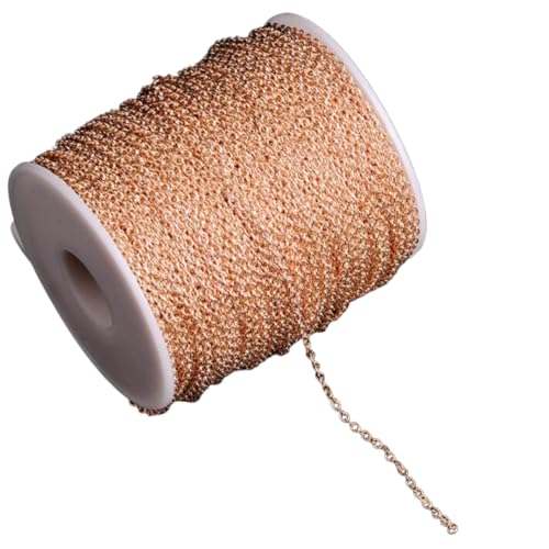 2 mm lange 304 Edelstahl-Ketten, flache Gliederkette für Bastelarbeiten, 20 m, roségoldene Farbe von ZHONGJIUYUAN