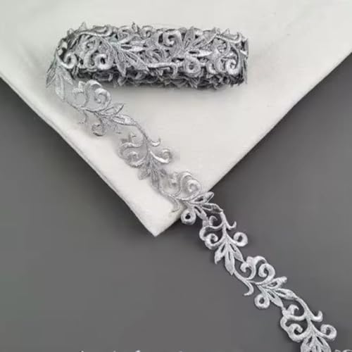 Bestickte Spitze für Cosplay-Kleider, Applikationen, zum Aufbügeln, europäische Vintage-Kleidungsborte, silberfarben, 4 m von ZHONGJIUYUAN