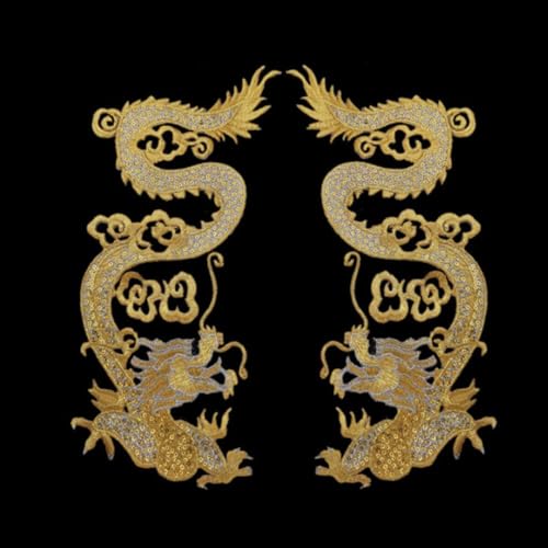 Bestickter Drachen-Aufnäher zum Aufbügeln oder Aufnähen, Gelb, 29 x 14,5 cm, 1 Paar Bestickter Drachen-Aufnäher zum Aufbügeln oder Aufnähen, Gelb, 29 x 14,5 cm, 1 Paar von ZHONGJIUYUAN