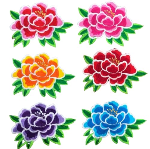 Blumen-Stickerei zum Aufbügeln auf Kleidung, Pfingstrosen, Applikationen, Kleid, Abzeichen, Streifen, Aufkleber, DIY, (9 x 6 cm), 6 Farben von ZHONGJIUYUAN