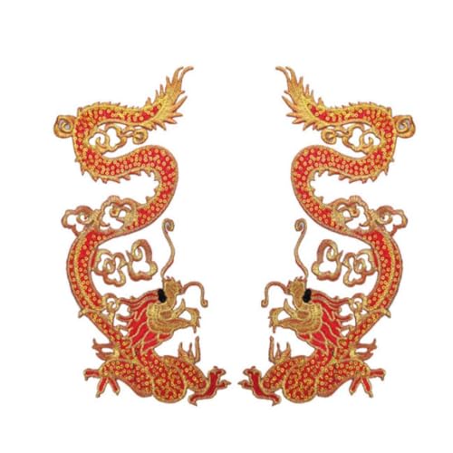 Drachenaufnäher mit Drachen, bestickt, zum Aufbügeln, großer Drache, zum Aufnähen auf Kleidung, Jacken, DIY-Kostüm, rot, 29 x 14,5 cm, 1 Paar von ZHONGJIUYUAN