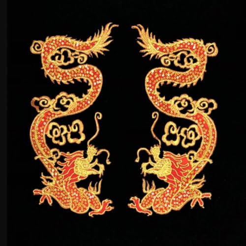 Drachenaufnäher mit Drachen, bestickt, zum Aufbügeln, großer Drache, zum Aufnähen auf Kleidung, Jacken, DIY-Kostüm, rot, 39 x 9 cm, groß, 1 Paar Drachenaufnäher mit Drachen, bestickt, zum Aufbügeln, großer Drache, zum Aufnähen auf Kleidung, Jacken, DIY-Kostüm, rot, 39 x 9 cm, groß, 1 Paar von ZHONGJIUYUAN