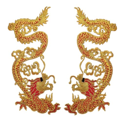 Großer Drachenaufnäher, bestickt, königlicher Drache, zum Aufnähen, goldfarben, 39 x 9 cm, 1 Paar Großer Drachenaufnäher, bestickt, königlicher Drache, zum Aufnähen, goldfarben, 39 x 9 cm, 1 Paar von ZHONGJIUYUAN