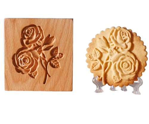 Keksformen und Keksstempel aus Holz, 3D-Prägewerkzeug zum Backen von Keksen für Weihnachten, Halloween und Thanksgiving, Rose, 10 x 10 x 2 cm, 1 Stück Keksformen und Keksstempel aus Holz, 3D-Prägewerkzeug zum Backen von Keksen für Weihnachten, Halloween und Thanksgiving, Rose, 10 x 10 x 2 cm, 1 Stück von ZHONGJIUYUAN