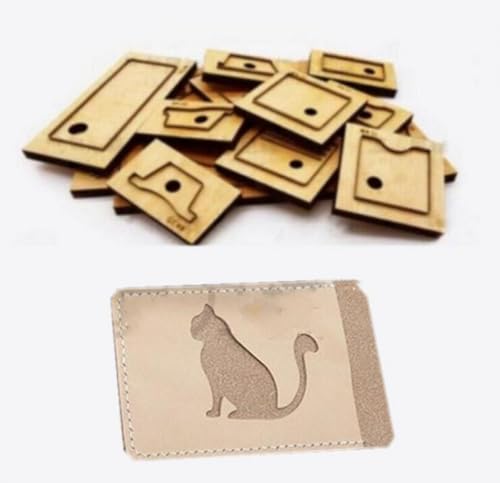Leathercraft Schablone, Muster, Stanzform, Handstanzwerkzeug mit Holzsockel, für Bastelarbeiten, Leder-Katzen-Design, Kartenhalter von ZHONGJIUYUAN