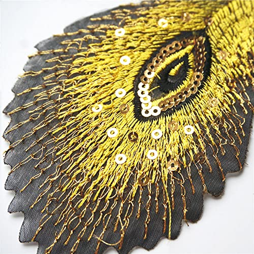 Pfauenfedern, Phönix-Pailletten-Netz, bestickt, zum Aufnähen, Aufbügeln, Abzeichen für Kleider, DIY-Applikationen, Dekoration, Gold, 10 Stück Pfauenfedern, Phönix-Pailletten-Netz, bestickt, zum Aufnähen, Aufbügeln, Abzeichen für Kleider, DIY-Applikationen, Dekoration, Gold, 10 Stück von ZHONGJIUYUAN