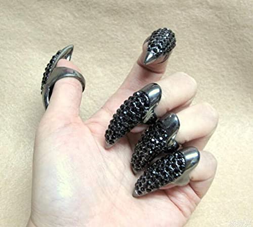 ZHONGJIUYUAN 10 Stück (3 Größen) Retro Punk Finger Adler Kralle Ring gebogen Kristall Strass Paved Fingertip Pfote für Halloween Cosplay von ZHONGJIUYUAN