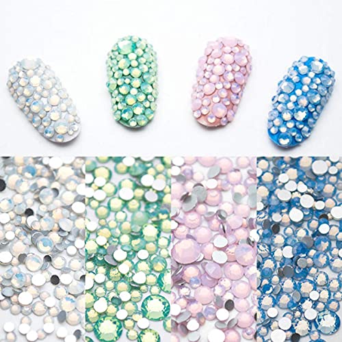 ZHONGJIUYUAN 1400 Stück Nagel-Strasssteine Maniküre Kristall Opal Strasssteine für Nägel Opal Steine 3D Nail Art Dekorationen Strass Ongles (4 Farben Multi Größe) von ZHONGJIUYUAN