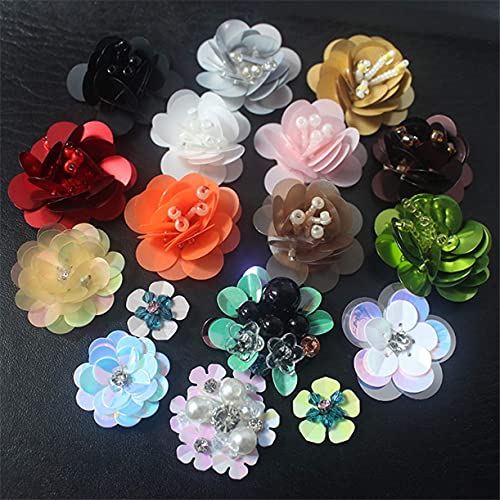 ZHONGJIUYUAN 40 Stück gemischte Farben, handgefertigte Pailletten, Perlen, Blumen-Applikationen, Haarspangen, Taschen, Brosche, Kleidung, zum Aufnähen, 3–5 cm von ZHONGJIUYUAN