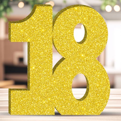Glitzernde Geburtstags-Tischdekoration, goldene Zahlendekoration, freistehend, Party-Mittelstück, glitzernde goldene Zahlenverzierung für Geburtstagsfeiern, wiederverwendbare schöne Ornamente – 18 von ZHONYEE