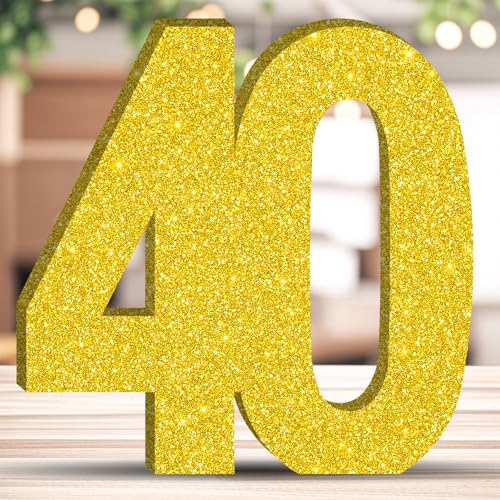 Glitzernde Geburtstags-Tischdekoration, goldene Zahlendekoration, freistehend, Party-Mittelstück, glitzernde goldene Zahlenverzierung für Geburtstagsfeiern, wiederverwendbare schöne Ornamente – 40 von ZHONYEE