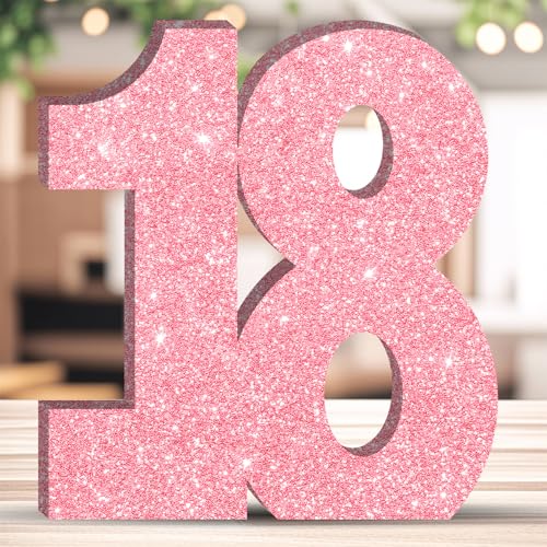 Glitzernde Geburtstagsnummer, Tischdekoration, freistehend, Party-Mittelstück, glitzernde rosa Zahlen, Ornament für Feiern, wiederverwendbar – 18 Glitzernde Geburtstagsnummer, Tischdekoration, freistehend, Party-Mittelstück, glitzernde rosa Zahlen, Ornament für Feiern, wiederverwendbar – 18 von ZHONYEE