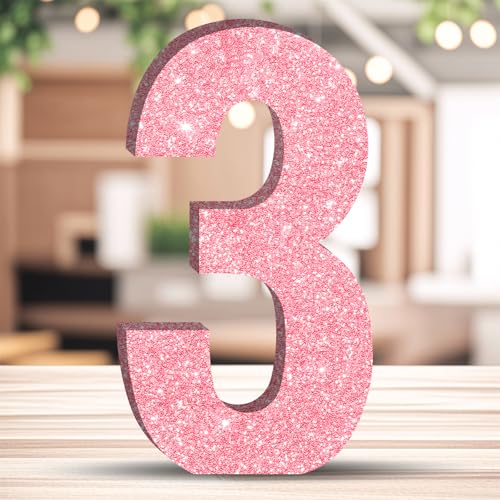 Glitzernde Geburtstagsnummer, Tischdekoration, freistehend, Party-Mittelstück, glitzernde rosa Zahlen, Ornament für Feiern, wiederverwendbar – 3 Glitzernde Geburtstagsnummer, Tischdekoration, freistehend, Party-Mittelstück, glitzernde rosa Zahlen, Ornament für Feiern, wiederverwendbar – 3 von ZHONYEE