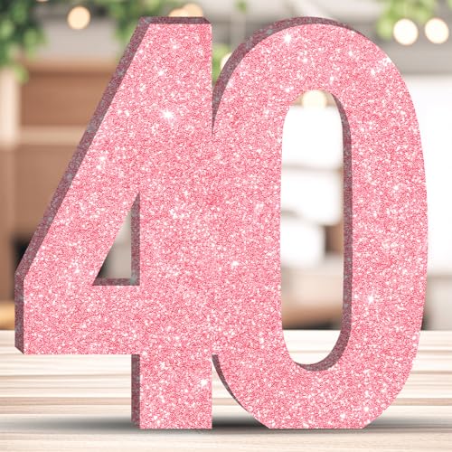 Glitzernde Geburtstagsnummer, Tischdekoration, freistehend, Party-Mittelstück, glitzernde rosa Zahlen, Ornament für Feiern, wiederverwendbar – 40 von ZHONYEE