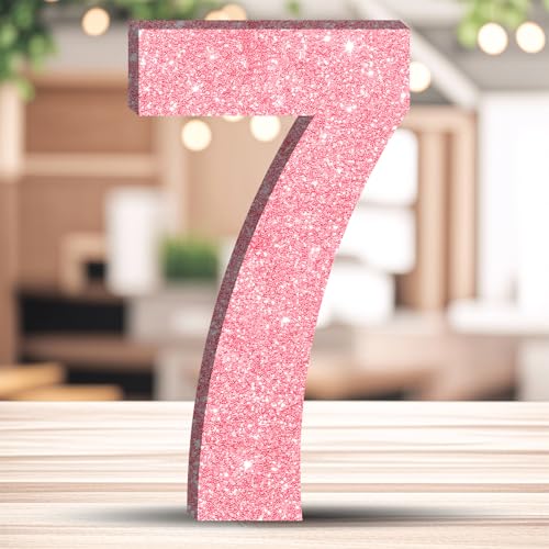 Glitzernde Geburtstagsnummer, Tischdekoration, freistehend, Party-Mittelstück, glitzernde rosa Zahlen, Ornament für Feiern, wiederverwendbar – 7 von ZHONYEE