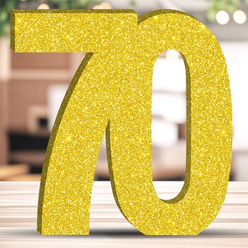 Glitzernde Geburtstagstischdekoration, goldene Zahlendekoration, freistehend, Party-Mittelstück, glitzernde goldene Zahlenverzierung für Geburtstagsfeiern, wiederverwendbare schöne Ornamente – 70 von ZHONYEE