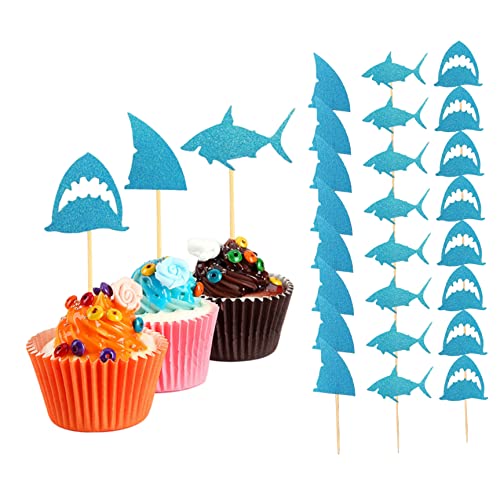 Cake Toppers Haifischkuchen -Topper Glitzer Haifisch Flossen Cupcake Picks Pool Partyzubehör Babyparty Geburtstagsdekorationen Blau 24pcs von ZHOUBINGBING