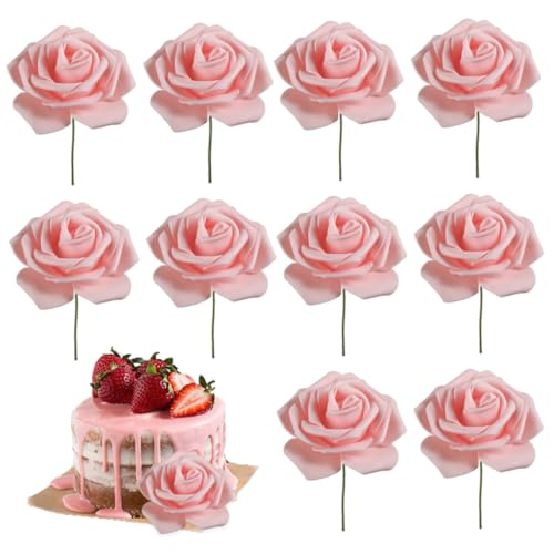 Mittelstücke Damentag Kuchen -Topper Pink Rose Blumenkuchen Topper für 3.8 Goddess Festival Mutter Day Party Kuchen Dekor 10pcs 7,5x20 cm von ZHOUBINGBING