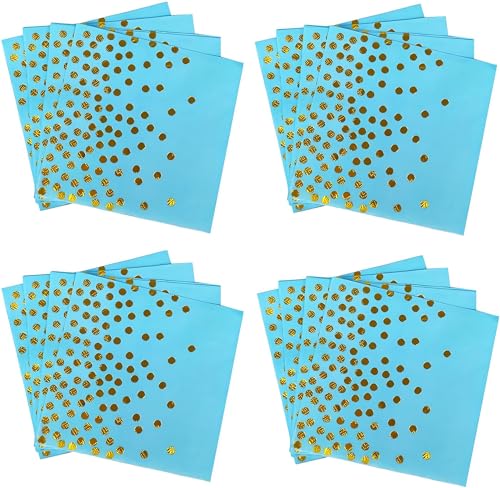 Deco Servietten Gold Dots 40 Stücke 3-lagig Golden Foiled Papierservietten Paper Napkins,Servietten Blau für Deko Party,Geburtstag, Hochzeit und Feiertagsfeier (Blau) von ZHOUHON