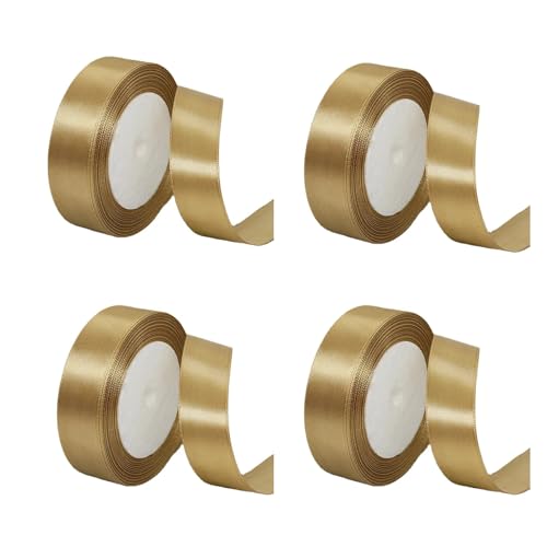 Gold Satinband,Geschenkbänder, 2 cm breit x 22 m lang (insgesamt 88 m), Geschenkband für Geschenkverpackungen, DIY-Basteleien, Blumensträuße, Nähprojekte, Schleifenherstellung (Gold) von ZHOUHON