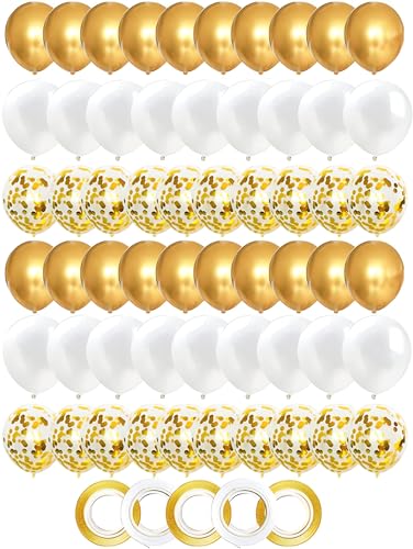 ZHOUHON 60 Stück Luftballons Gold Goldene Luftballon, Konfetti Luftballons, Weiße Luftballons, Dekoration Hochzeitsdeko Geburtstag Babyparty Hochzeit Partydeko (Gold) von ZHOUHON