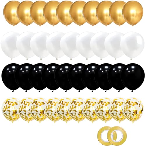 ZHOUHON 60pcs Luftballons Set, 30cm Gold Schwarz und Weiß Luftballons Metallic Latex Ballons Konfetti Ballons für Hochzeit Geburtstag Verlobung Abschluss Dusche Babyparty Party Dekoration (Schwarz) von ZHOUHON