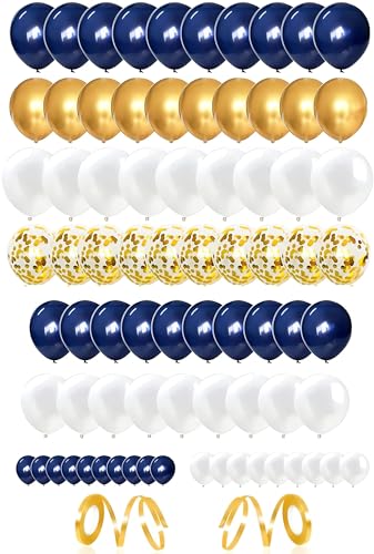 ZHOUHON Luftballons Blau Gold Weiß, 80 Stück Satz von Marineblau Luftballons, Luftballons Weiß und Luftballons Konfetti Gold, Baby Shower Luftballons für Dekorationen (Gold Blau) von ZHOUHON