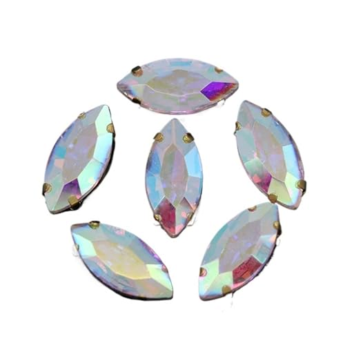 Hotfix Strasssteine Für Kleidung Aufnäher Pferdeauge Navette Strass Gold Krallen Marquise Formen for Handarbeiten Schmuck Hochzeitskleid Taschen Borten(Clear ab,4x8mm 30pcs) von ZHOUXYFDC
