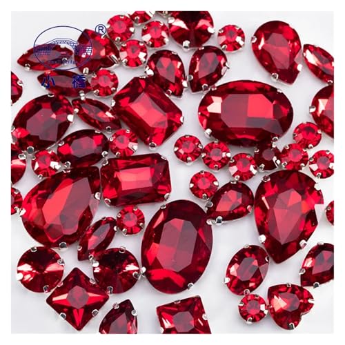 Hotfix Strasssteine Für Kleidung Glitzernde Glas-Strasssteine ​​in gemischten Formen for Kleidung, rosa, flache Rückseite, Bastelsteine, Kristall, for Aufnähen mit Klaue, 50 Teile/Paket(Z012-MIX-50) von ZHOUXYFDC