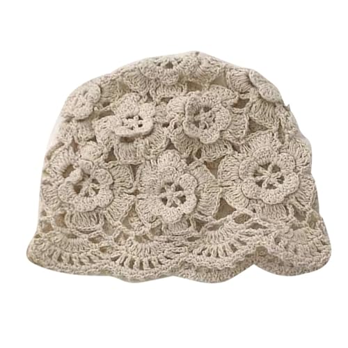 ZHOUXYFDC Damen Strickmütze Stilvolle handgemachte Häkelblume Ausschnitt Sonnenhut Multifunktionsbedarf for Erwachsene Frauen weibliche Frühling Sommer(Beige) von ZHOUXYFDC