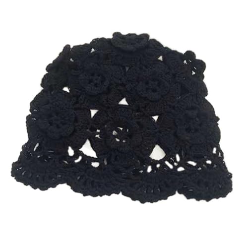 ZHOUXYFDC Damen Strickmütze Stilvolle handgemachte Häkelblume Ausschnitt Sonnenhut Multifunktionsbedarf for Erwachsene Frauen weibliche Frühling Sommer(Black) von ZHOUXYFDC