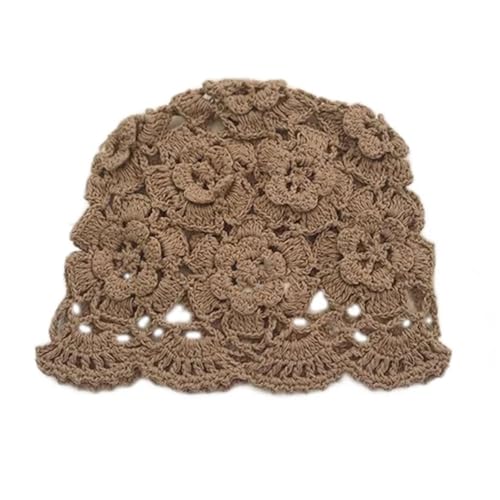 ZHOUXYFDC Damen Strickmütze Stilvolle handgemachte Häkelblume Ausschnitt Sonnenhut Multifunktionsbedarf for Erwachsene Frauen weibliche Frühling Sommer(Brown) von ZHOUXYFDC