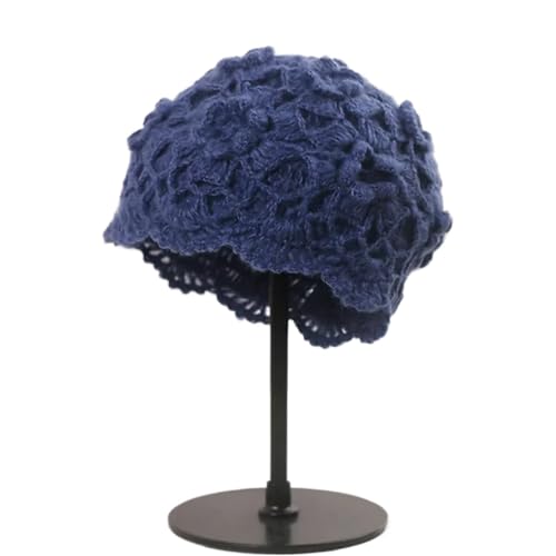 ZHOUXYFDC Damen Strickmütze Strickmütze for Damen, Retro-Art, Häkelblume, Hohlmütze, Baskenmütze, Wollmütze(Blue) von ZHOUXYFDC