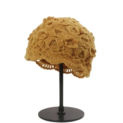 ZHOUXYFDC Damen Strickmütze Strickmütze for Damen, Retro-Art, Häkelblume, Hohlmütze, Baskenmütze, Wollmütze(Yellow) von ZHOUXYFDC