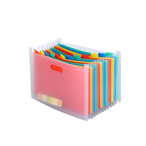 ZHOUXYFDC Dokumentenbox Fächermappe mit 12 Fächern, A4-Format, Aktenordner-Organizer, große Kapazität, tragbare Akkordeon-Aktenbox for das Klassenzimmerbüro(12PocketFoldersPink) von ZHOUXYFDC