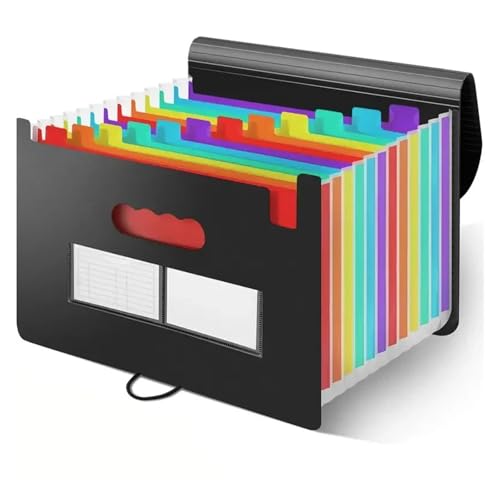 ZHOUXYFDC Dokumentenbox Fächermappe mit 12 Fächern, A4-Format, Aktenordner-Organizer, große Kapazität, tragbare Akkordeon-Aktenbox for das Klassenzimmerbüro(Black) von ZHOUXYFDC