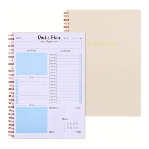 ZHOUXYFDC Notizblock 2 Stück 120 Seiten Tagesplaner Undatiert To-Do-Liste Notizbuch Mit Stundenplan Regolden-Buch Kalender Mahlzeit Spiral-Organizer Notizbuch(Beige) von ZHOUXYFDC
