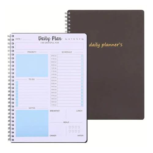 ZHOUXYFDC Notizblock 2 Stück 120 Seiten Tagesplaner Undatiert To-Do-Liste Notizbuch Mit Stundenplan Regolden-Buch Kalender Mahlzeit Spiral-Organizer Notizbuch(Brown) von ZHOUXYFDC